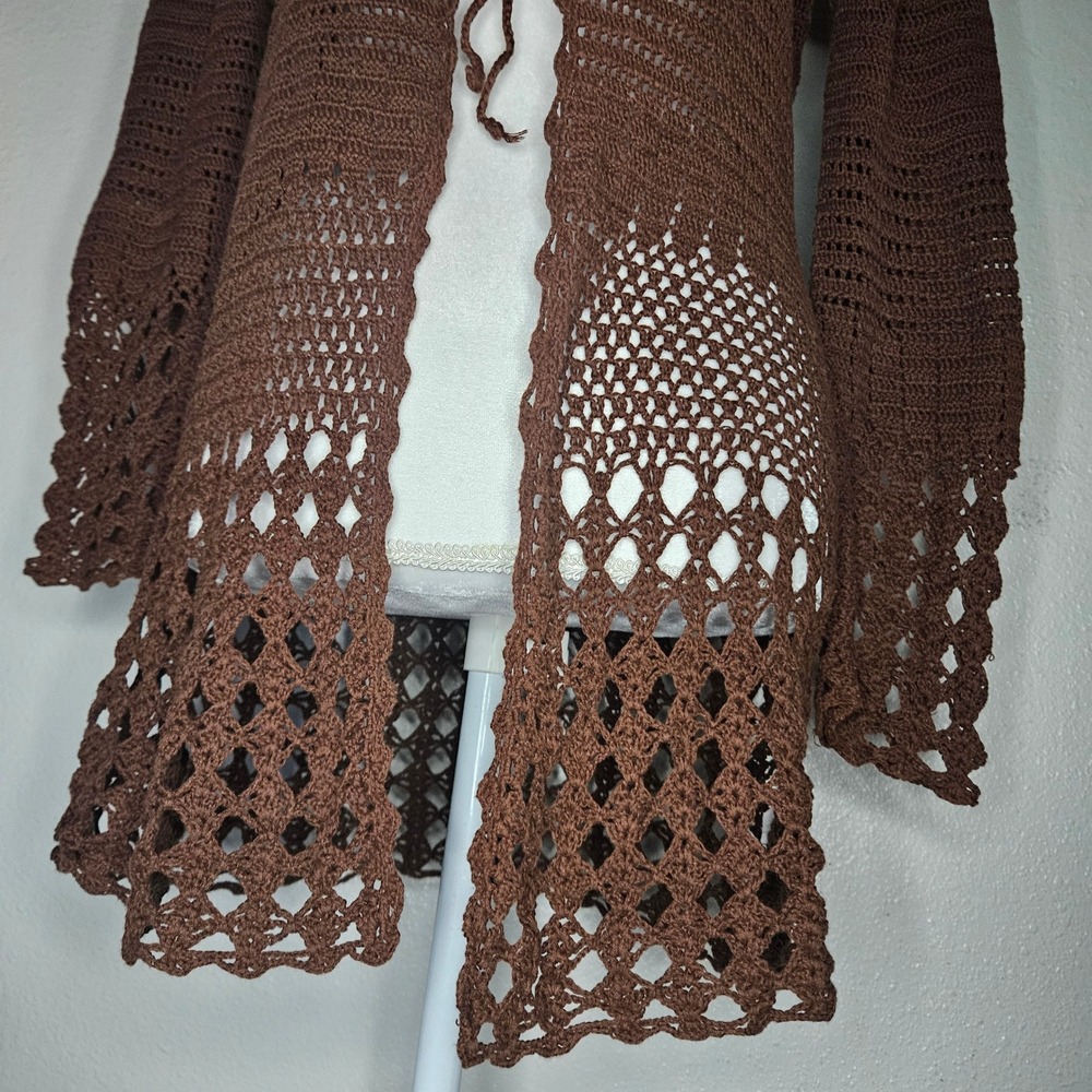 KIKIT Maurice Sasson Brown Crochet Tie Front Cardigan - Picture 4 of 5